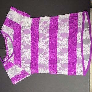 Almost Famous Purple and White Stripe Lace Top with Built-in Cami